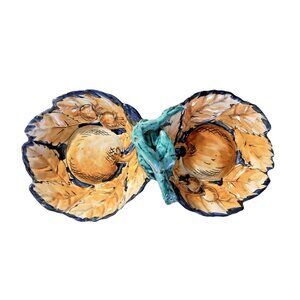 Hand-Painted Pottery Italian Serving Dish MAJOLICA 2 Compartment Handled  ITALY